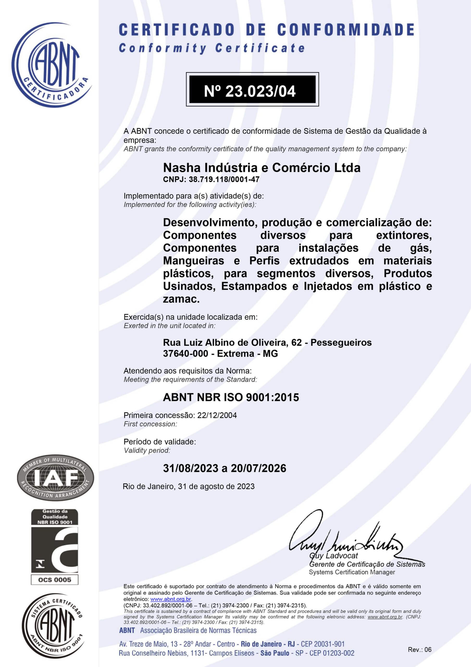 Certificado de Conformidade 04